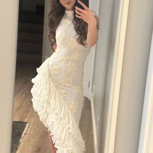 Floral asymmetrical appliqué dress